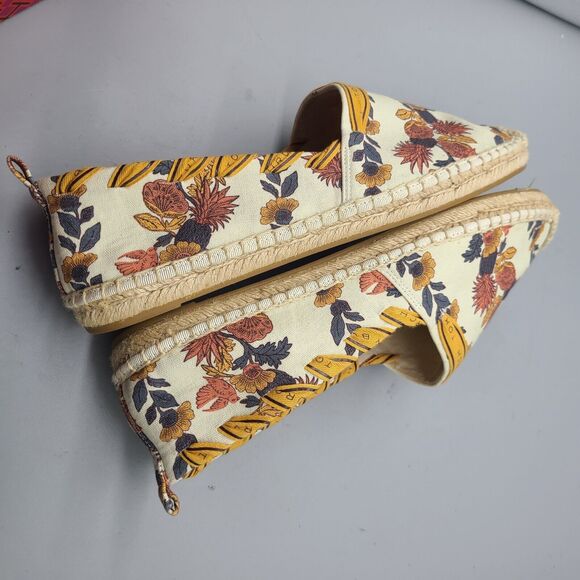 Tory Burch Sz 10.5 Flats Shoe Grosgrain Whipstitch Espadrille Printed Canvas New - Picture 5 of 7